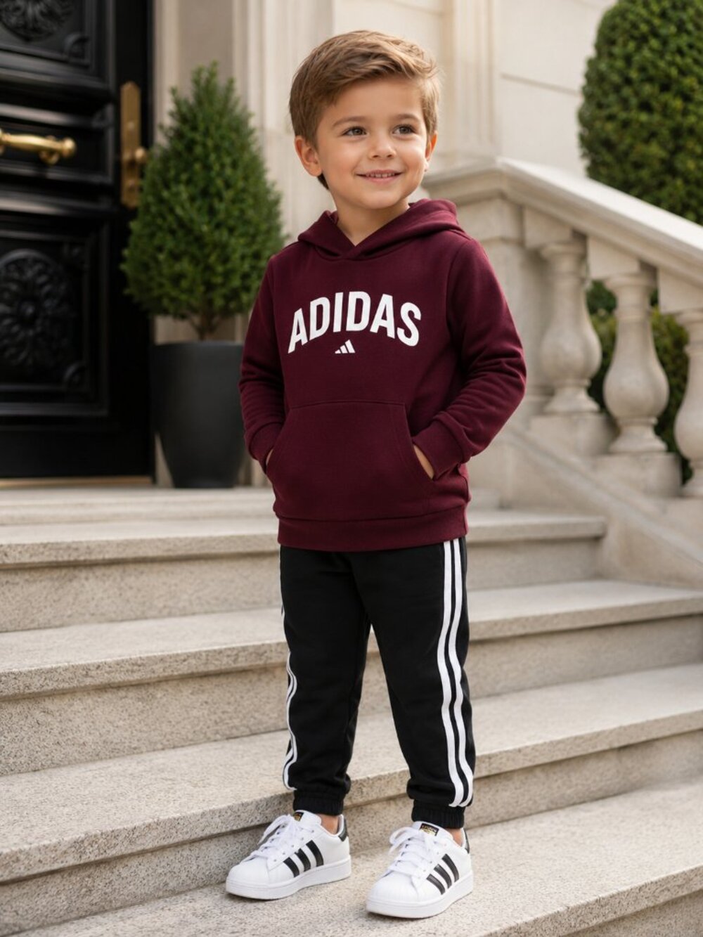 NWT Adidas Toddler Boys 2T Burgundy Hoodie Jogger Set Tracksuit Outfit